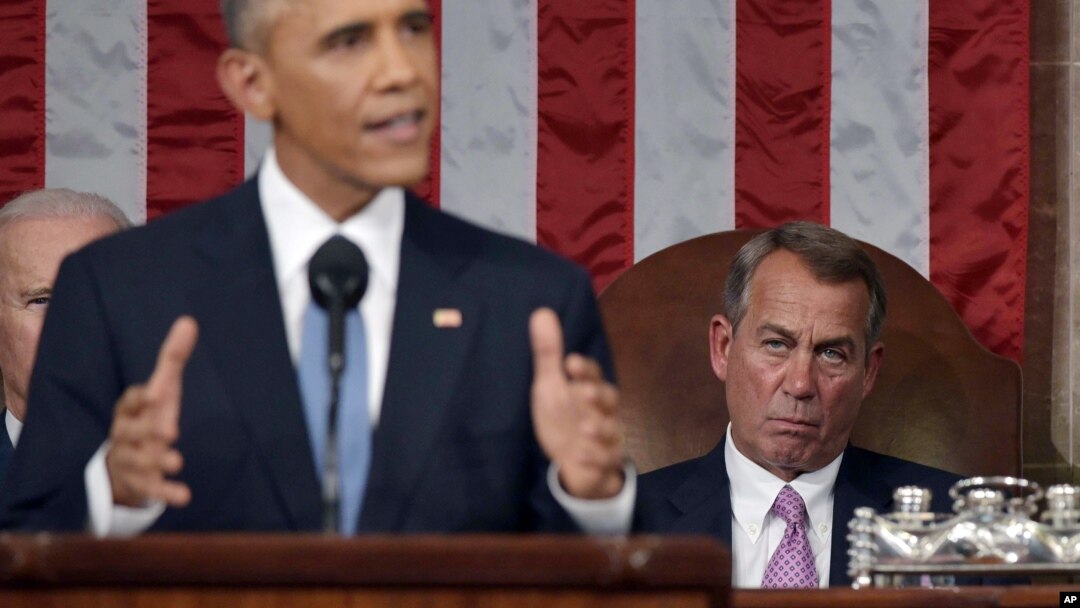 Speaker of the House John Boehner reacts as President Barack Obama delivers his State of the Union address to a joint session of Congress on Capitol Hill on Tuesday, Jan. 20, 2015.