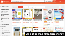 Các mặt hàng quạt máy và máy lạnh Trung Quốc được đăng bán trên Shopee, sàn thương mại điện tử phổ biến ở Việt Nam