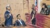 Former U.S. President Donald Trump stands next to his attorney John Lauro as he takes an oath before Magistrate Judge Moxila A. Upadhyaya during his plea hearing at federal court in Washington, Aug. 3, 2023, in a courtroom sketch. 