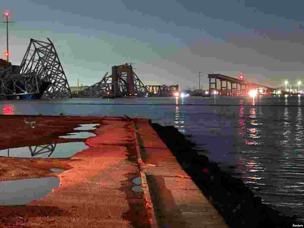 A view of the Francis Scott Key Bridge after it collapsed, in Baltimore, March 26, 2024, in this picture released by&nbsp;Harford County MD Fire &amp; EMS.