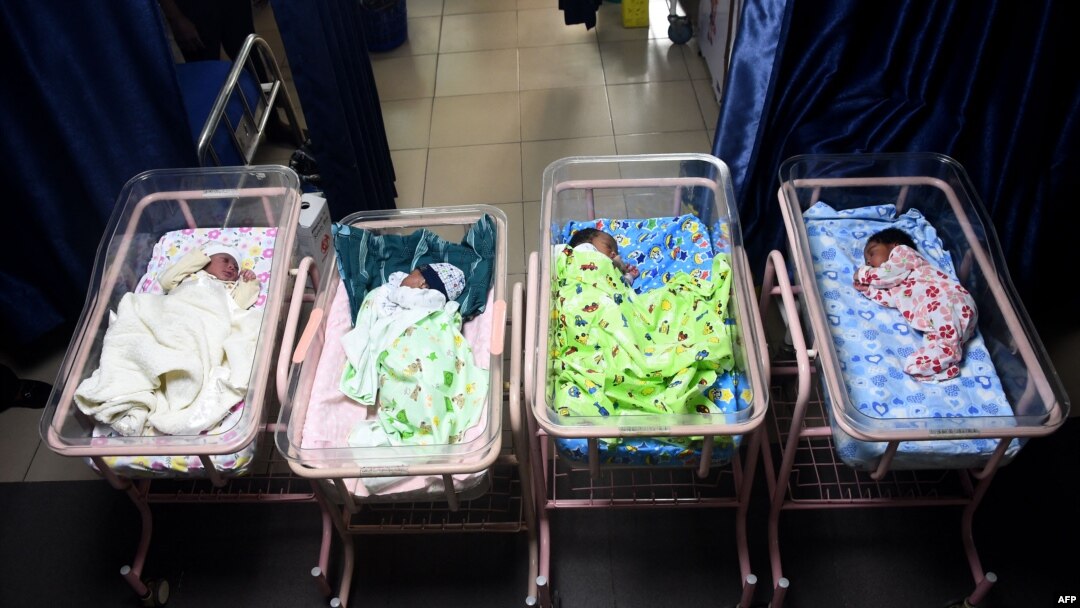 FILE - Newborn babies sleep in cots at a maternity center in Lagos, Nigeria, on Oct. 14, 2022. Screening for sickle cell anemia in newborns is mandatory in Nigeria, but not all hospitals comply with the measure.