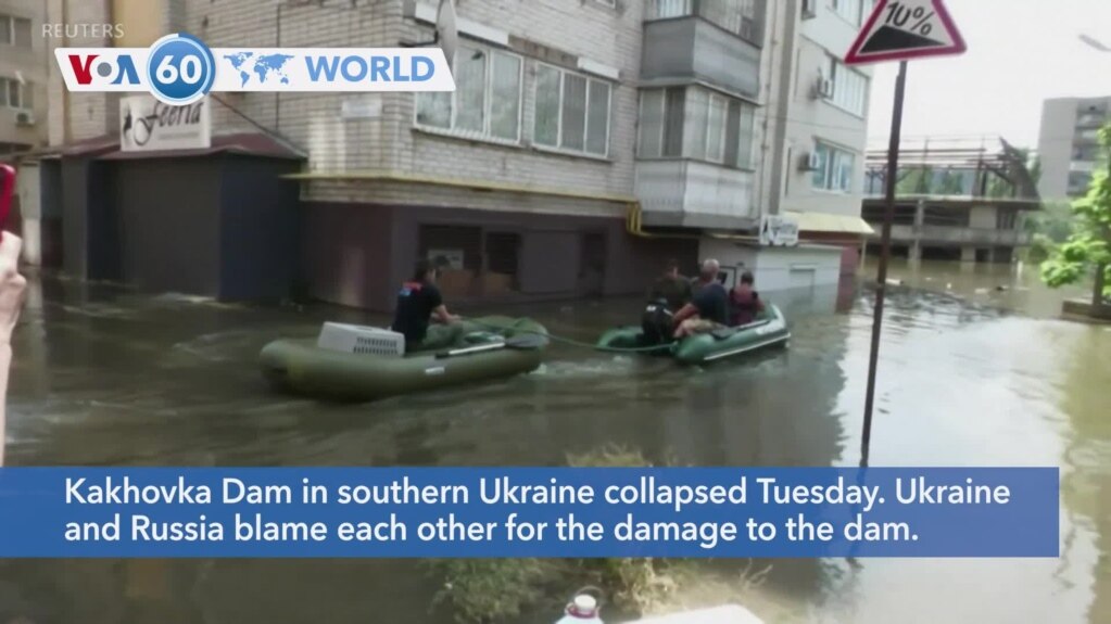 VOA60 World - Ukraine: Residents of Kherson continue to evacuate by boat through flooded streets