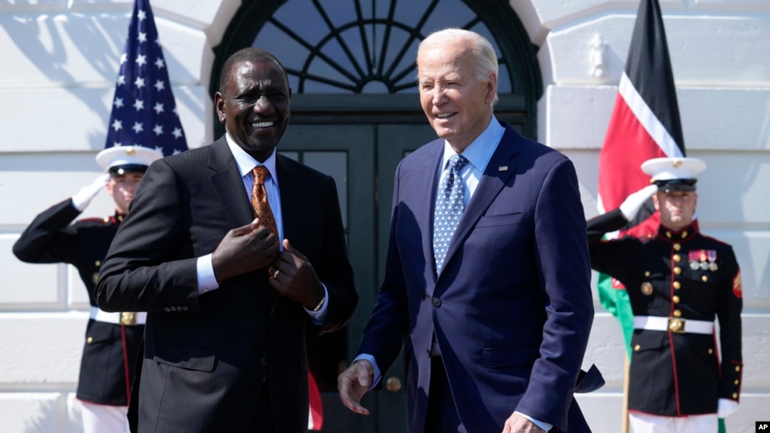 US President Joe Biden welcomes Kenya's President William Ruto to the White House in Washington, May 22, 2024.