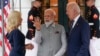 President Joe Biden and first lady Jill Biden welcome India's Prime Minister Narendra Modi to the White House for a private dinner, June 21, 2023, in Washington. 