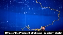Президент України Володимир Зеленський під час підсумкової пресконференції в Києві, 19 грудня 2023 року