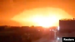 An explosion occurs following an attack amid the U.S.-led strikes on Houthi targets in Dhamar, Yemen.