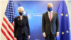 美国副国务卿谢尔曼(Wendy Sherman)（左）2021年5月26日与欧盟对外行动署秘书长萨尼诺(Stefano Sannino)会晤（照片来自美国副国务卿谢尔曼的推特网页）
