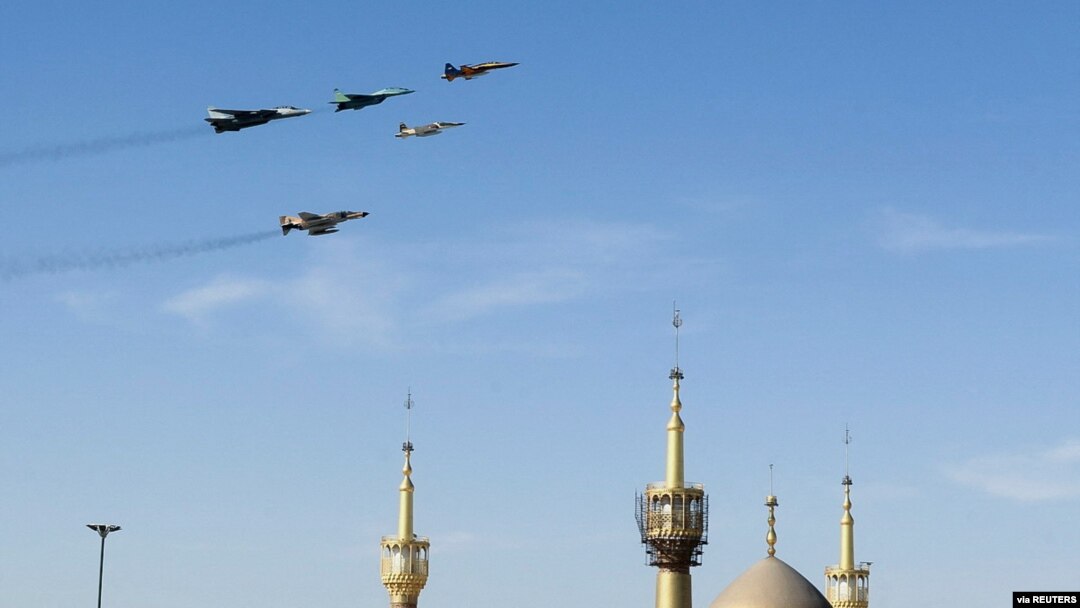 Fighter jets are seen during a ceremony of the National Army Day parade in Tehran, Iran April 18, 2022. Iranian Army/WANA (West Asia News Agency)/Handout via Reuters) 
