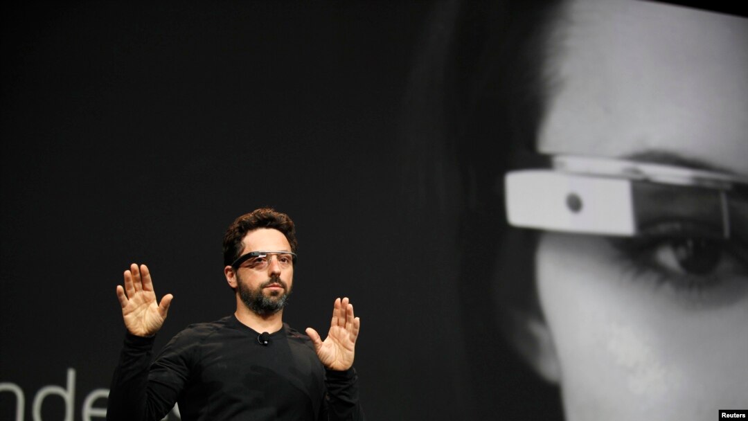 Google co-rounder Sergey Brin wears Google Glass glasses. Which sounds redundant.