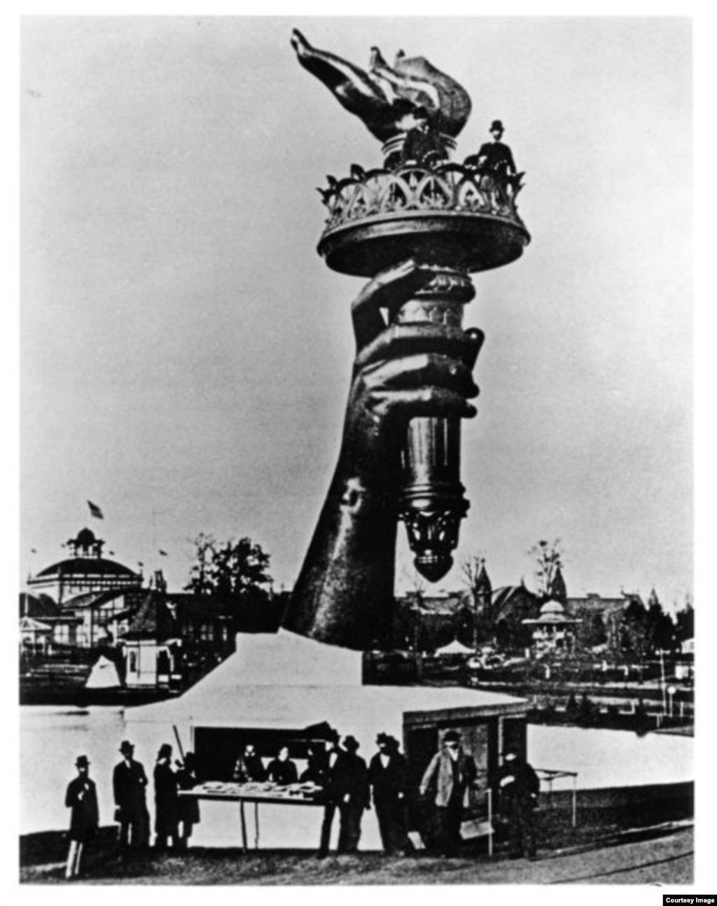 Liberty's torch on display at the World’s Fair in Philadelphia in 1876 to raise money and public enthusiasm.