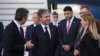 US Secretary of State Antony Blinken, second left, disembarks from the aeroplane to arrive at Israel's Ben Gurion Airport near Tel Aviv, Jan. 30, 2023.