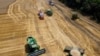 FILE - Farmers harvest wheat near Tbilisskaya, Russia, July 21, 2021. The Organization for Economic Cooperation and Development says Russia's war in Ukraine will disrupt commerce and clog up supply chains, slashing economic growth and pushing prices sharply higher worldwide. 