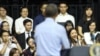 Vietnamese rapper Suboi raps as U.S. President Barack Obama listens at a town-hall style event for the Young Southeast Asian Leaders Initiative at the GEM Center in Ho Chi Minh City, Vietnam on Wednesday, May 25, 2016.