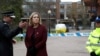 Britain's Home Secretary Amber Rudd visits the scene where Sergei Skripal and his daughter Yulia were found after having been poisoned by a nerve agent in Salisbury, Britain, March 9, 2018.
