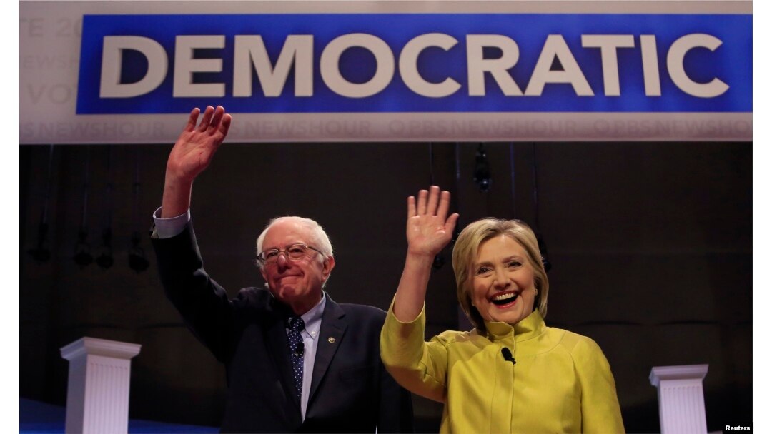 Democratic U.S. presidential candidates Senator Bernie Sanders and former Secretary of State Hillary Clinton on Feb. 11, 2016.