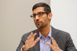 Google CEO Sundar Pichai speaks during a visit to El Centro College in Dallas, Oct. 3, 2019.