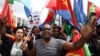 Eritrean refugees participate in a demonstration in support of a U.N. human rights report accusing Eritrean leaders of crimes against humanity in front of the Africa Union headquarters in Ethiopia's capital, Addis Ababa, June 23, 2016. 