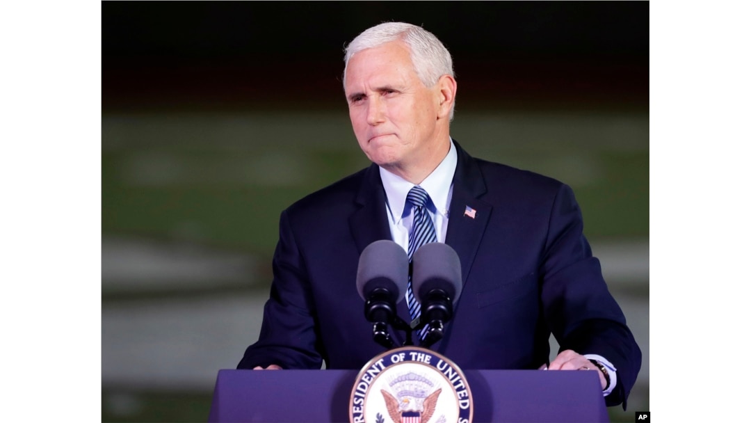 FILE - Vice President Mike Pence speaks in Floresville, Texas, Nov. 8, 2017.
