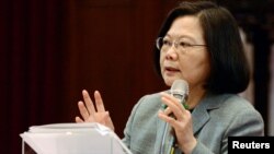 Taiwan's President Tsai Ing-wen speaks during a news conference in Taipei, Taiwan, Jan. 5, 2019. 
