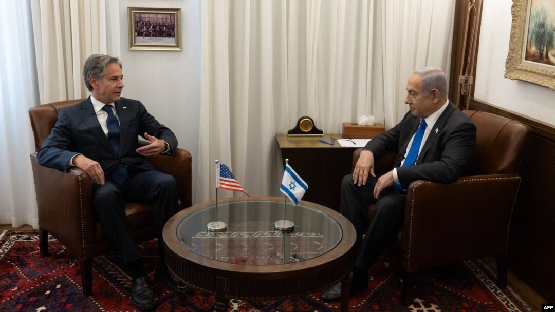 TOPSHOT - This handout photo released by the US State Department on June 10, 2024, shows US Secretary of State Antony Blinken (L) meeting with Israeli Prime Minister Benjamin Netanyahu in Jerusalem on June 10, 2024.