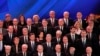 World leaders pose for a family photo during the World Holocaust Forum in Jerusalem, Jan. 23, 2020.