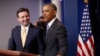 President Barack Obama joins White House press secretary Josh Earnest at his final daily press briefing in the briefing room of the White House in Washington, Jan. 17, 2017.