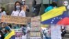 Conjunto de imágenes de protesta del personal del sector de la salud en Venezuela frente a la sede de la ONU en Caracas, exigiendo mejoras laborales. Foto Álvaro Algarra.