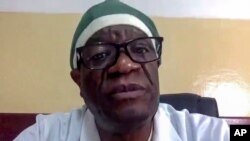 FILE - This image made from video shows Congolese Nobel Peace Prize winner Dr. Denis Mukwege at the hospital he founded to treat survivors of sexual violence, being interviewed by The Associated Press by video call in 2020.