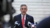 FILE - Georgia Secretary of State Brad Raffensperger gives an update on the state of the election and ballot count during a news conference at the State Capitol in Atlanta, Georgia, Nov. 6, 2020. 
