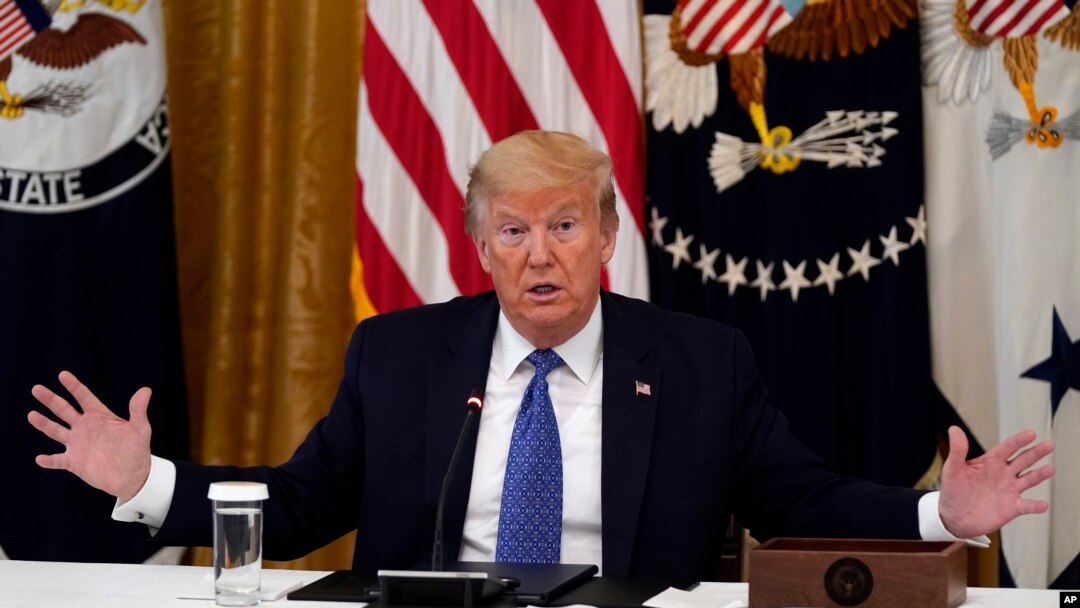 President Donald Trump speaks during a Cabinet meeting in the East Room of the White House, May 19, 2020, in Washington.