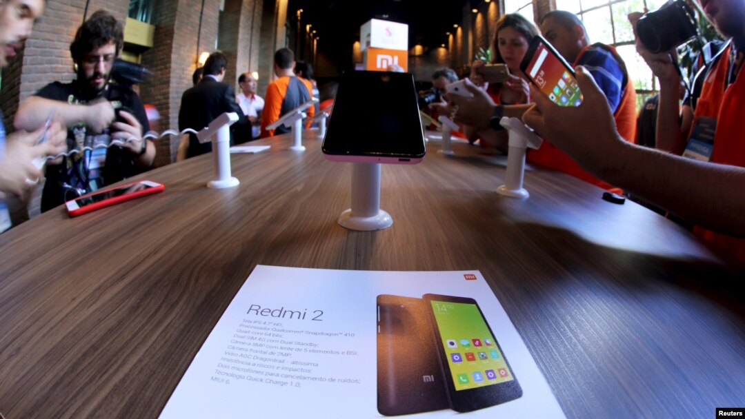 China's Xiaomi Redmi 2 smartphones are displayed to the media during their launch in Sao Paulo, Brazil, June 30, 2015.