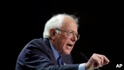 FILE - Democratic presidential candidate Sen. Bernie Sanders, I-Vt., speaks during the 2019 California Democratic Party State Organizing Convention in San Francisco, June 2, 2019.