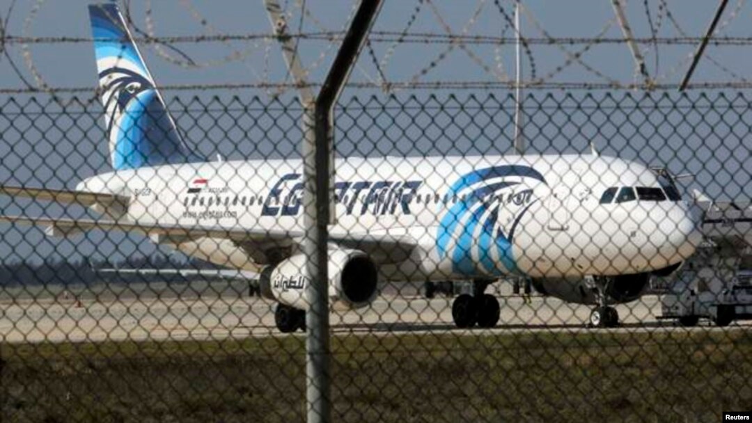 A hijacked Egypt Air A320 airbus stands on the runway at Larnaca Airport in Larnaca, Cyprus , March 29, 2016. REUTERS/Yiannis Kourtoglou