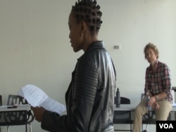 Ugandan actress, Cleopatra Koheirwe, fine tunes her acting skills in class, in Los Angeles, August 2016.