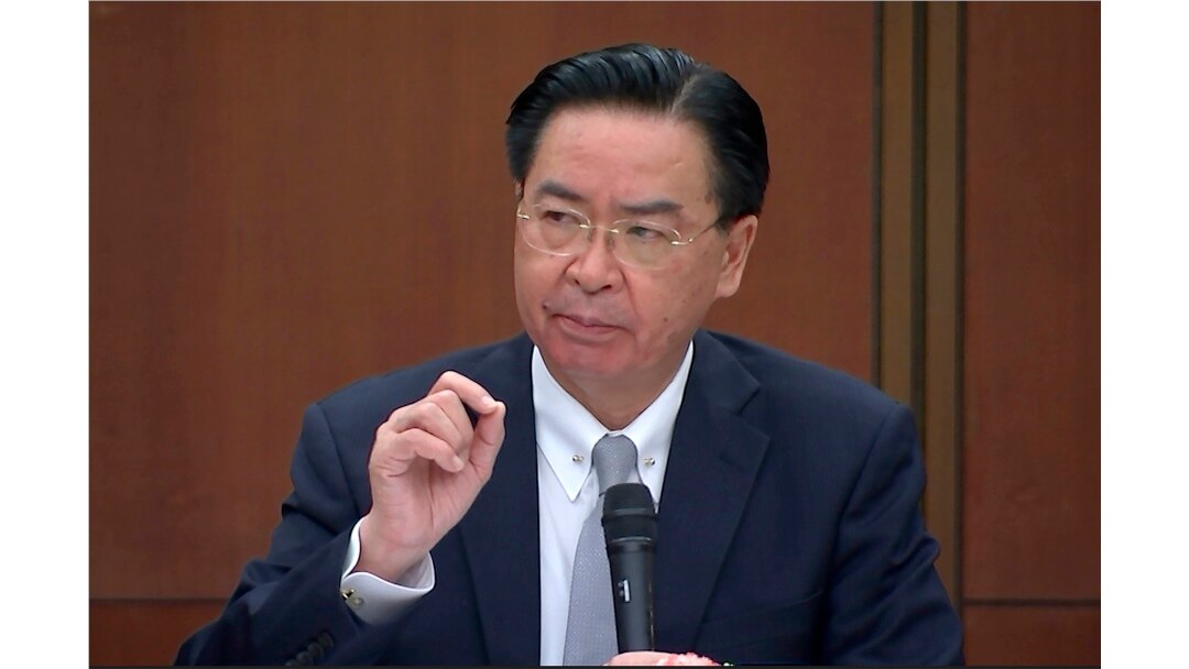 Taiwanese Foreign Minister Joseph Wu speaks during a briefing Wednesday, April 7, 2021, in Taipei, Taiwan.