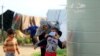 A Syrian refugee woman puts a face mask on a boy as a precaution against the spread of coronavirus, in al-Wazzani area, in southern Lebanon, March 14, 2020. 