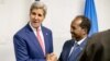 Secretary of State John Kerry meets with President Hassan Sheikh Mohamud at the airport in Mogadishu, Somalia, May 5, 2015.