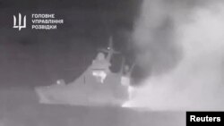 Патрульний корабель Чорноморського флоту Росії "Сергій Котов", який, згідно з повідомленнями ГУР України, був пошкоджений українськими морськими безпілотниками біля узбережжя Криму, 5 березня 2024 року. (Фото: Міністерство оборони України/Роздатковий матеріал через REUTERS)