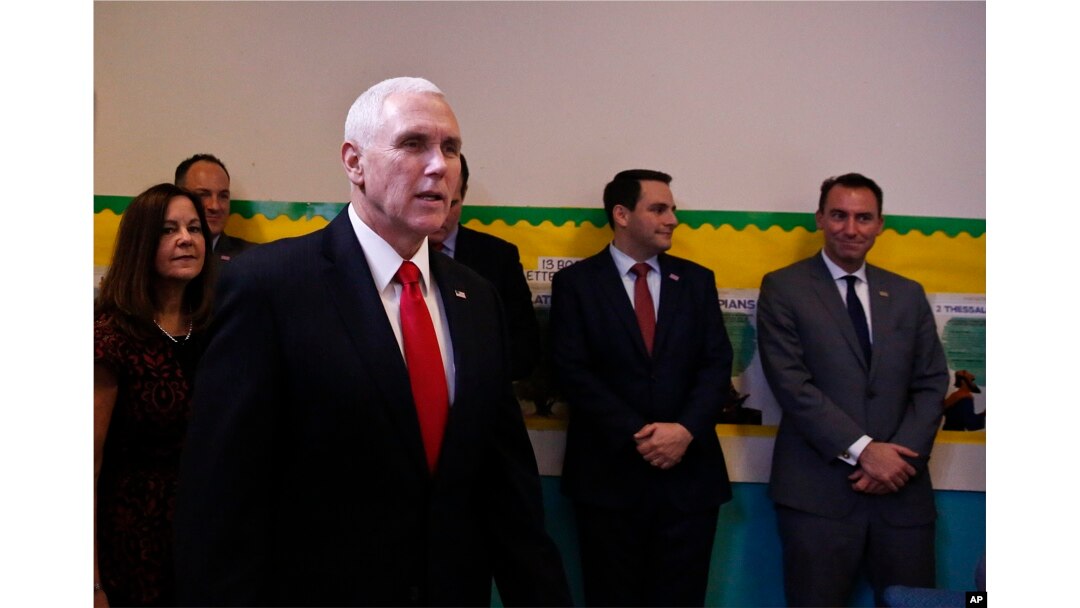 Vice President Mike Pence arrives to speak at Iglesia Doral Jesus Worship Center for a round-table discussion on the political crisis in Venezuela with community leaders in Doral, Fla., Feb. 1, 2019.