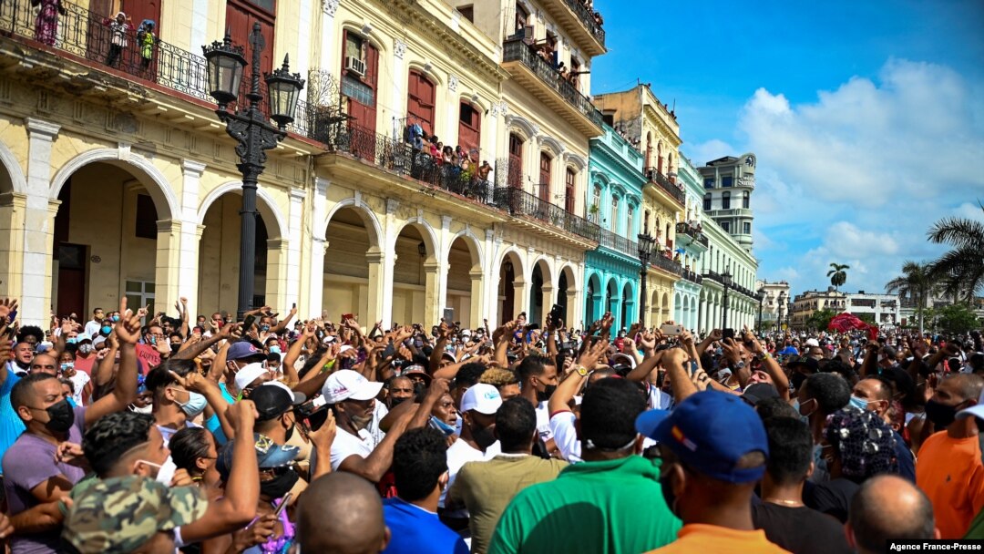 FILE - In this file photo taken on July 11, 2021, people take part in a demonstration against the government of Cuban President Miguel Diaz-Canel in Havana.