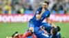 France players celebrate after scoring their second goal during the Euro 2016 Group A soccer match between France and Romania, at the Stade de France, in Saint-Denis, north of Paris, June 10, 2016. 