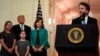 U.S. Supreme Court Associate Justice Brett Kavanaugh speaks before his ceremonial public swearing-in as U.S. President Donald Trump and Kavanaugh's wife, Ashley, and daughters Liza and Margaret look on in the East Room of the White House in Washington, Oct. 8, 2018. 