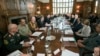 Britains PM Cameron (5th L) chairs a meeting with Pakistan's President Zardari (4th R) and Afghan President Karzai (6th R), at Cameron's country residence, Chequers, in Buckinghamshire, February 4, 2013 file photo.