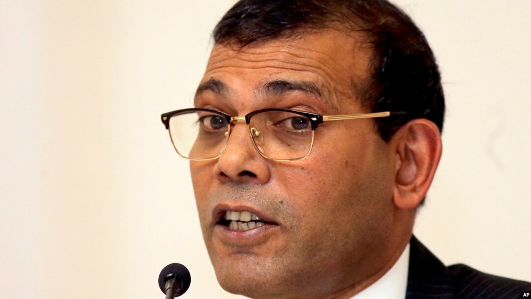 Former Maldives President Mohamed Nasheed speaks during a media briefing in Colombo, Sri Lanka, Jan. 22, 2018.