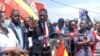 National Unity Platform party president Robert Kyagulanyi, aka Bobi Wine, addressed the media at party offices ahead of the party submitting a violations petition to the U.N. Human Rights office, in Kampala, Uganda, Feb. 17, 2021. (Halima Athumani/VOA)