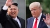 Ảnh lãnh tụ Bắc Hàn Kim Jong Un ngày 15/4/2017, ở Bình Nhưỡng (bên trái), và Tổng Thống Donald Trump ở Washington ngày 29/4/2017.