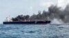 O navio Hafnia Nile após colidir com o petroleiro registado em São Tomé Ceres I