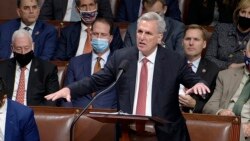 In this image from House Television, House Minority Leader Kevin McCarthy of Calif., speaks on the House floor during debate on the Democrats' expansive social and environment bill at the U.S. Capitol on Nov. 18, 2021, in Washington.