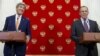 Russian Foreign Minister Sergei Lavrov, right, and U.S. Secretary of State John Kerry attend a news conference at the Kremlin in Moscow, Russia, March 24, 2016.