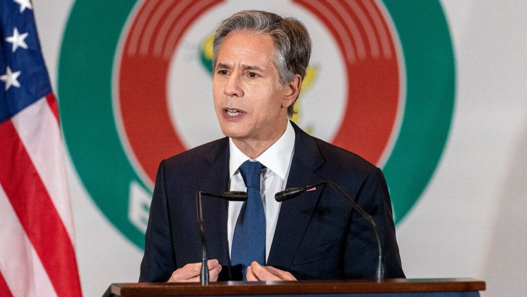 U.S Secretary of State Antony Blinken gives a speech on U.S.-Africa policy at the Economic Community of West African States in Abuja, Nigeria, Nov. 19, 2021.